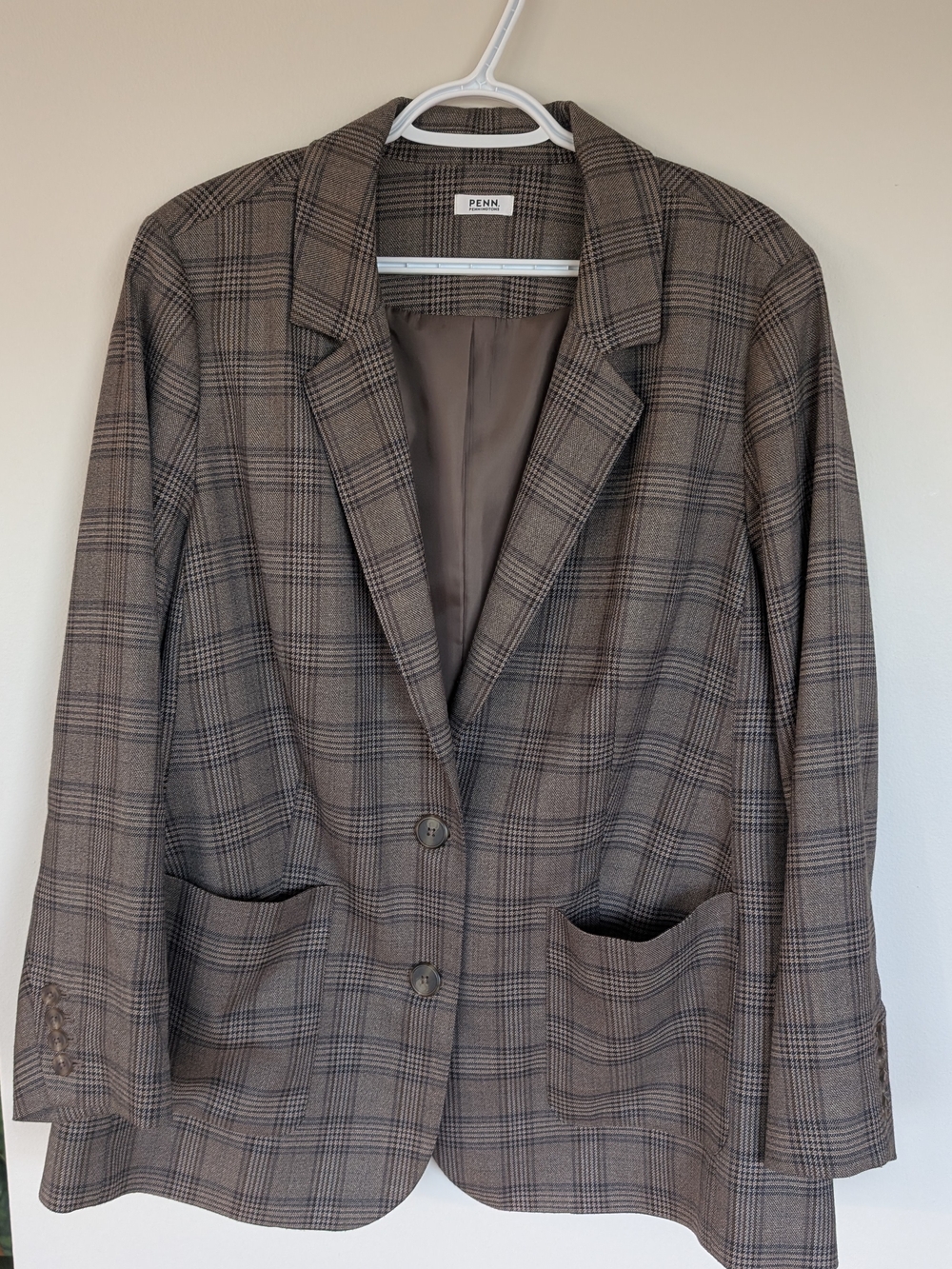 Women's Brown Plaid Blazer Jacket